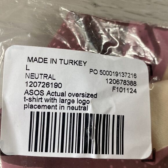 ASOS Actual oversized t-shirt with large logo placement in neutral. NWT L - Picture 5 of 6